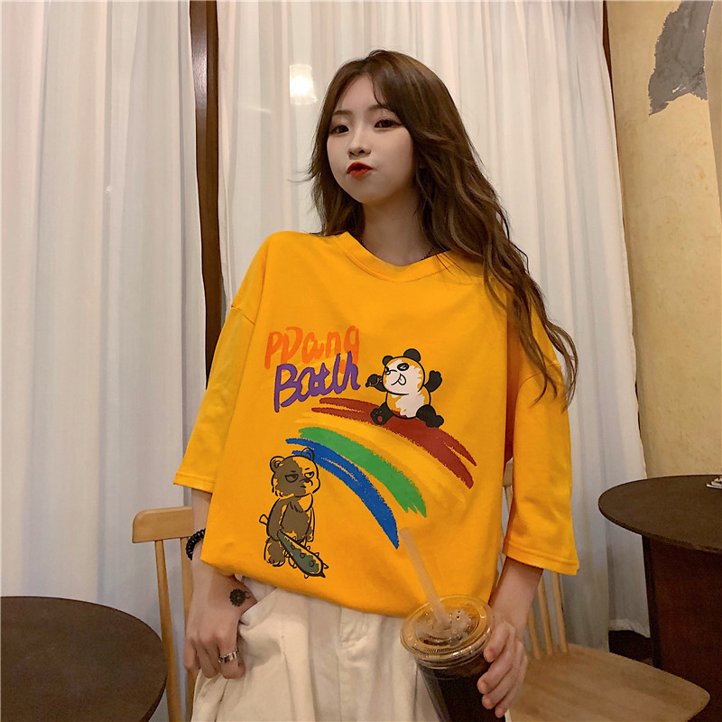 Hand painted rainbow print short sleeve T-shirt