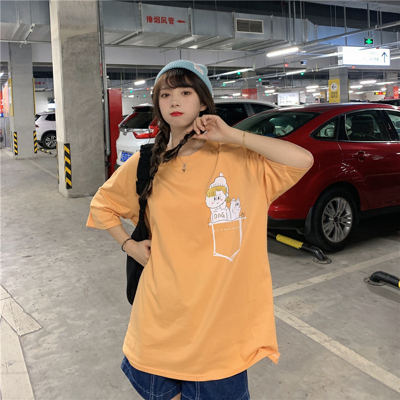 Real shooting academy style short sleeve T-shirt women loose Korean version ins lazy style mschf dress