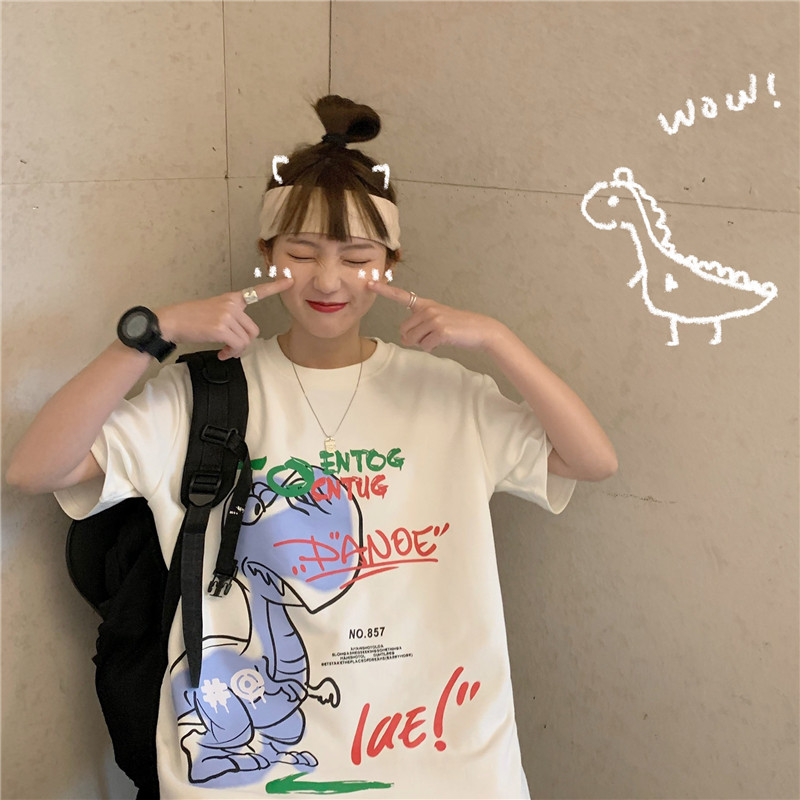 Graffiti small dinosaur short sleeve T-shirt wide Songyuan Sufeng