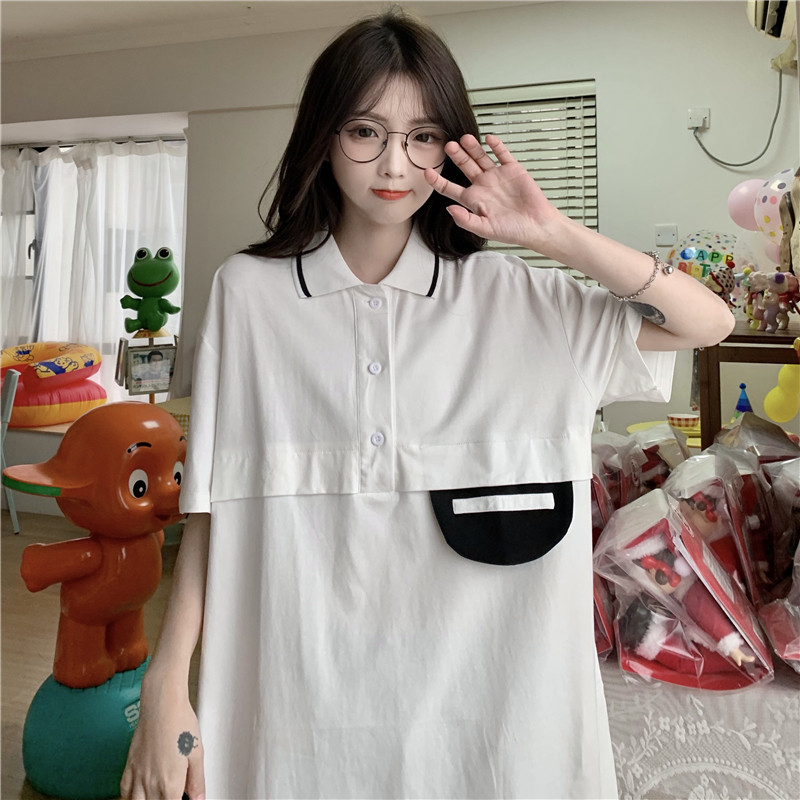 Real collar, loose personality, large size, medium length, short sleeve T-shirt