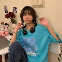 實拍短袖t恤女ins潮半袖寬鬆原宿風