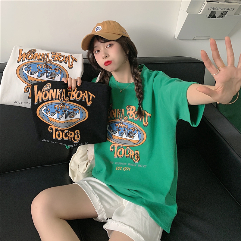 Real shot short sleeve T-shirt with loose print letters