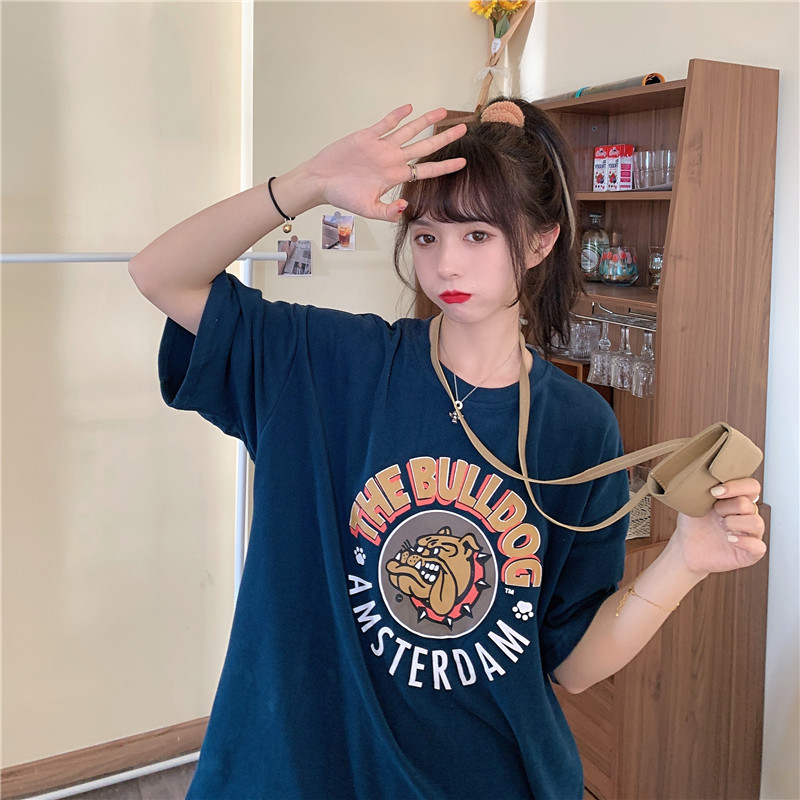 Real shot spring and summer Korean New DOG PRINT loose short sleeve T-shirt