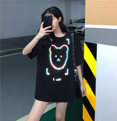 Photo reflective bear print short sleeve T-shirt