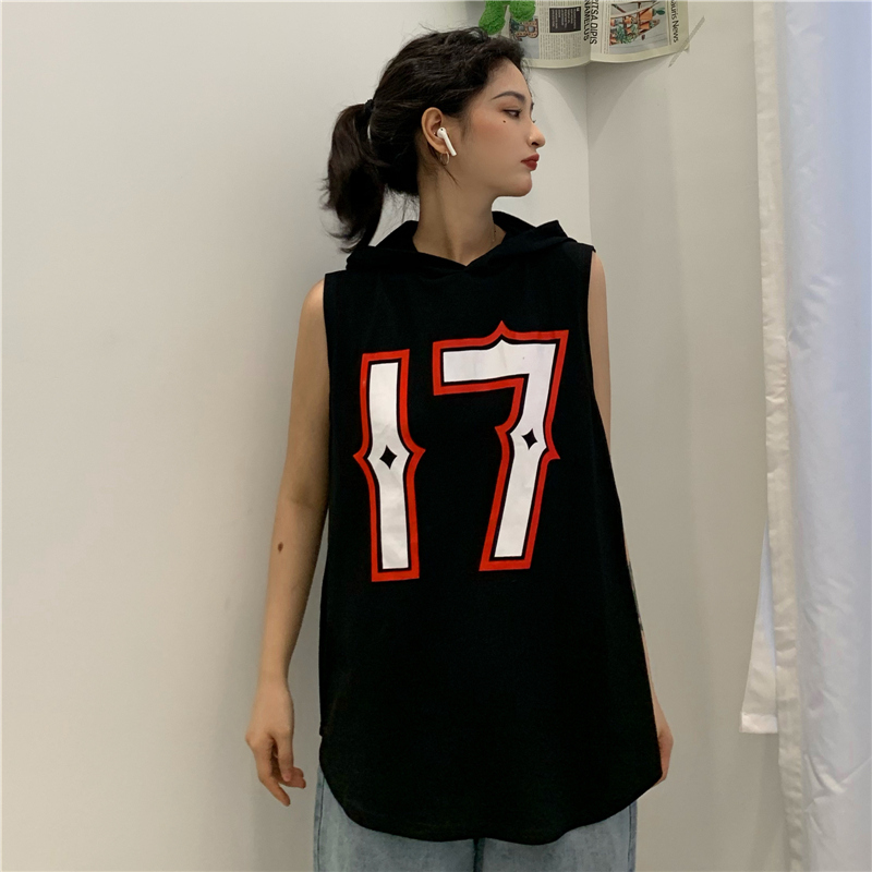 Real shooting summer sleeveless T-shirt vest women's Hooded