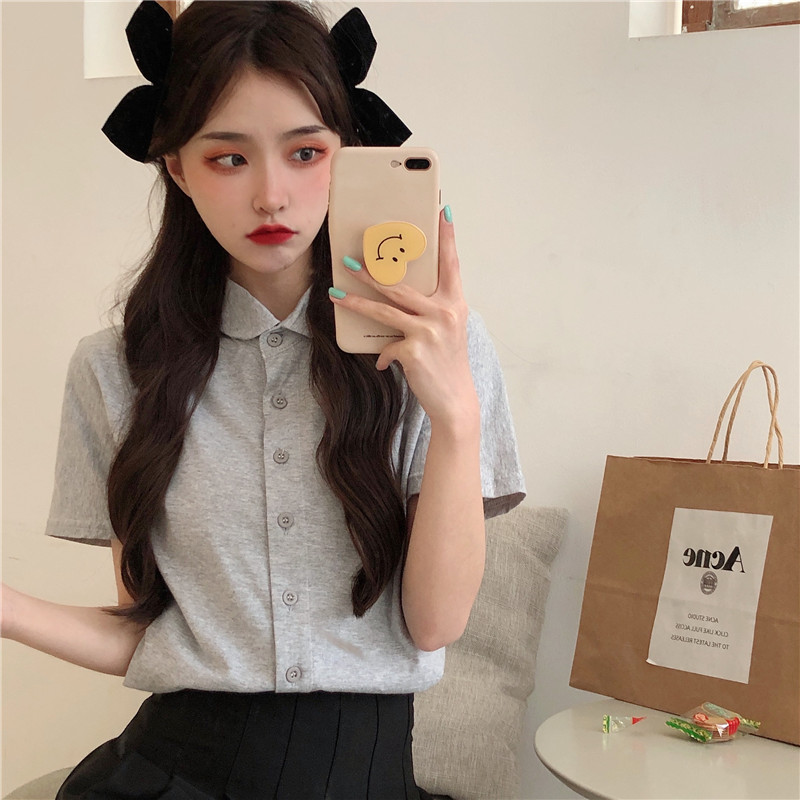 Real cute polo collar breasted Cotton Short Sleeve T-Shirt