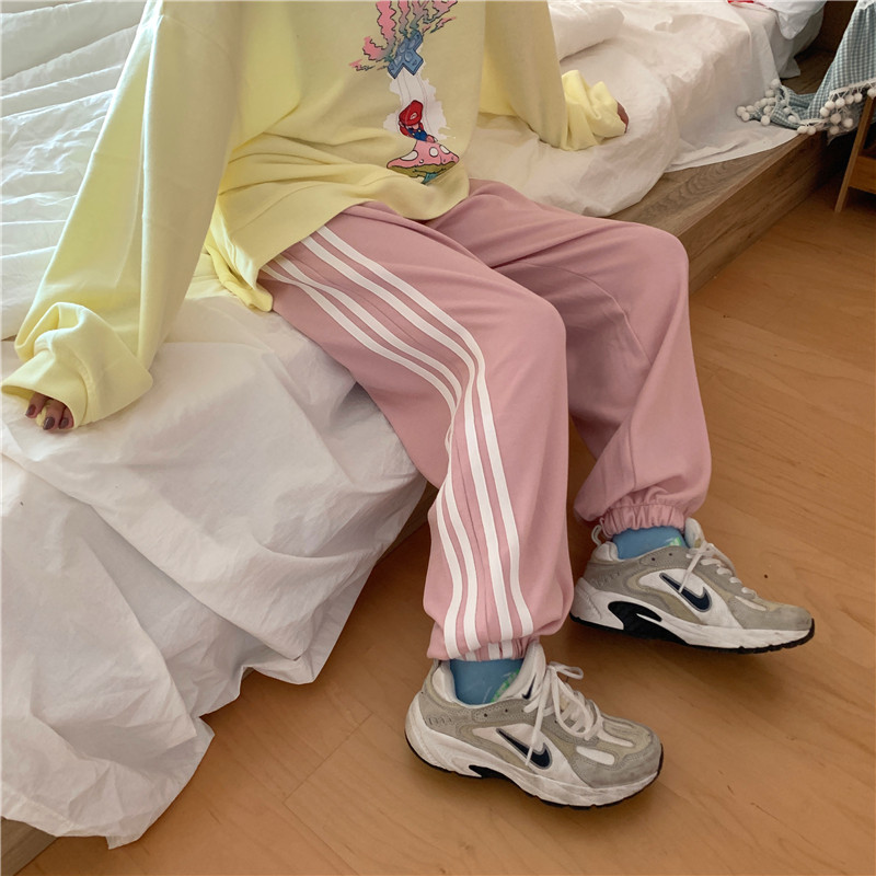 Real photo of Harajuku Plush pants wide leg loose casual sports pants student thin legged pants