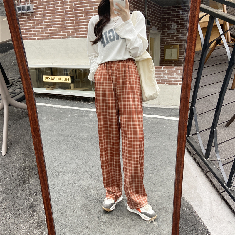 Real shot wide leg loose falling feeling Plaid casual pants