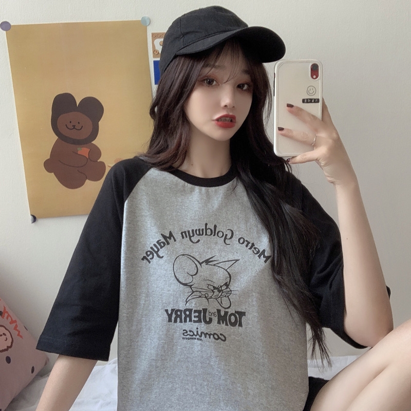 Real shot Harajuku style short sleeve T-shirt women's loose print letter small fresh