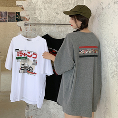 實拍韓版寬鬆中長款短袖恤