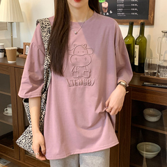 原創實拍凸凹工藝刺繡短袖恤女潮韓版寬鬆半袖上衣