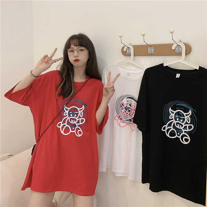 Real shot of new loose short sleeve T-shirt trend of Korean version