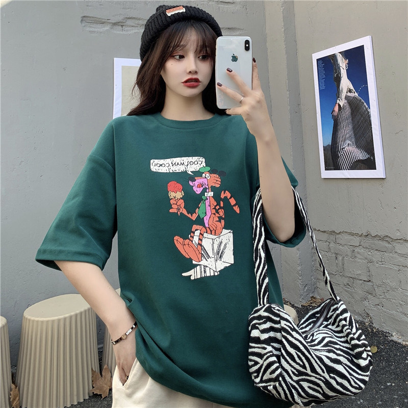 Real shot short sleeve T-shirt women's loose cartoon print versatile top