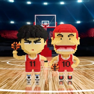 足球员流川枫积木拼装玩具益智力开发动脑小颗粒成人层叠拼图模型