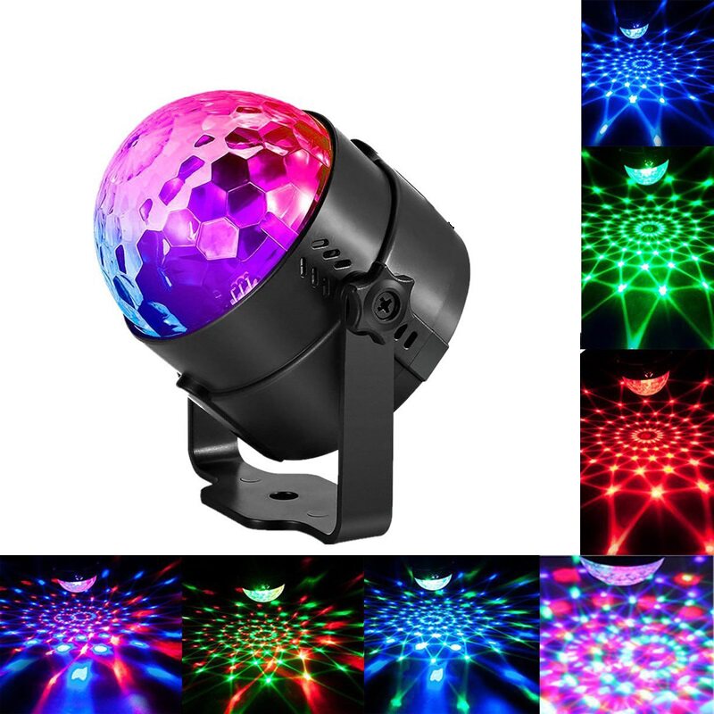 家用宿舍酒吧迷你旋转七彩灯LED水晶魔球声控 灯闪光灯12V24V电瓶