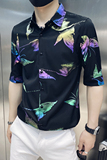 B302CS2372021夏男彩色蝴蝶印花中袖衬衫社会无头风，男装衬衫，电商B216（原B302）