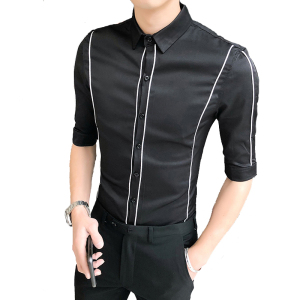 B302 CS147 2021新款夏装男士线条工作服中袖衬衫 店主风图片
