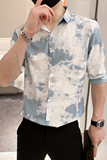 B302CS2392021夏天空蓝扎染衬衣印花中袖衬衫社会小伙风，男装衬衫，电商B216（原B302）