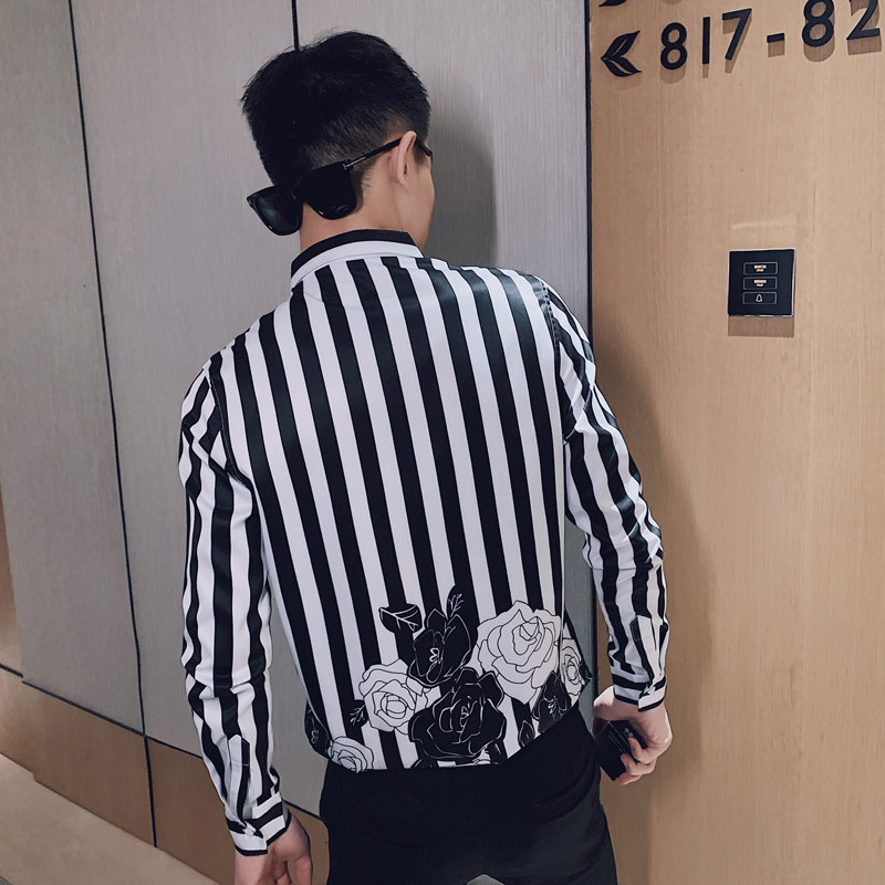 B302CS3052021春装男士条纹印花衬衫男长袖社会精神小伙,男装衬衫,电商B216（原B302）
