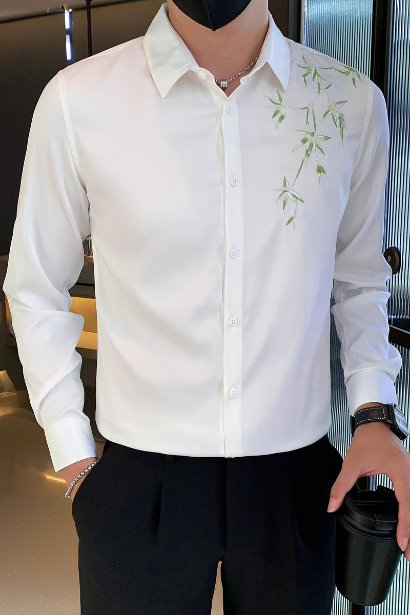 B2162602P552025春季新款男潮刺绣风竹子刺绣衬衫小伙风,男装衬衫,电商B216（原B302）