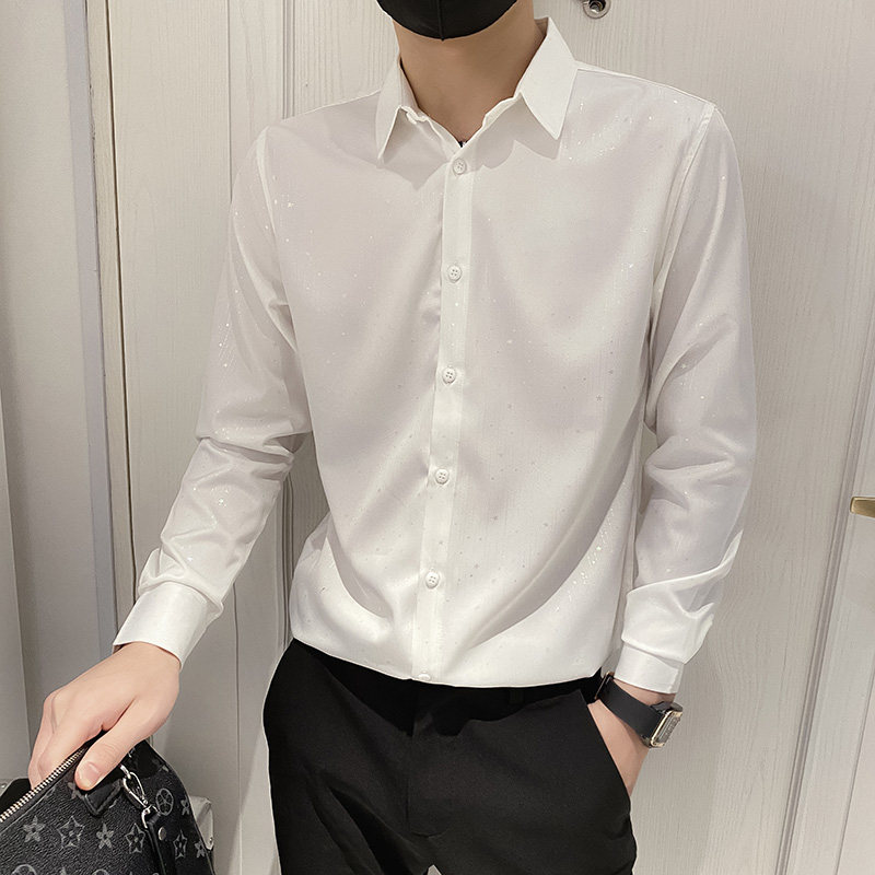 B302 CS335 2021秋装七彩烫金印花长袖衬衫 社会风图片
