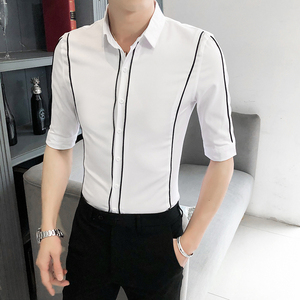 B302CS1472021新款夏装男士线条工作服中袖衬衫店主风