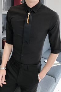 B302 CS152 2021新款夏装男士中袖衬衫 店主风 送同款领带图片