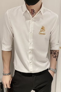 B302 CS230 2021夏男新款衬衫男中袖刺绣衬衣 无头社会风 爆图片