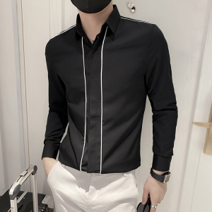 B302 CS39 2022秋装新款男长袖拼接衬衫 社会无头风图片