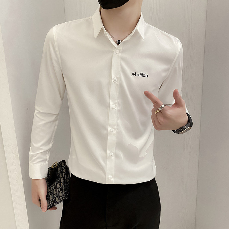 B302 CS331 2021秋装男士字母图案印花衬衣 社会风图片