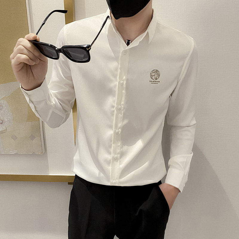 B302 CS330 2021秋装男士字母图腾图案印花衬衣 社会风图片