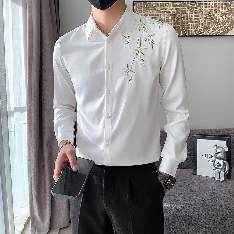 B2162602P552025春季新款男潮刺绣风竹子刺绣衬衫小伙风,男装衬衫,电商B216（原B302）