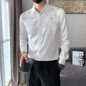 B216 2602 P55 2025春季新款男潮刺绣风竹子刺绣衬衫 小伙风图片