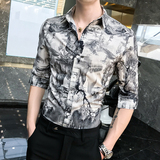 B302CS1452021夏装男士山水画男中袖衬衫潮店主风，男装衬衫，电商B216（原B302）