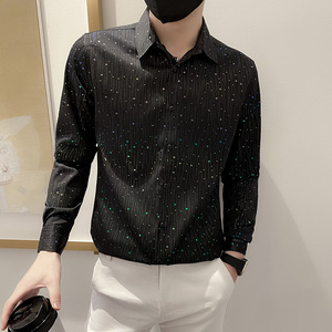 B302 CS335 2021秋装七彩烫金印花长袖衬衫 社会风图片