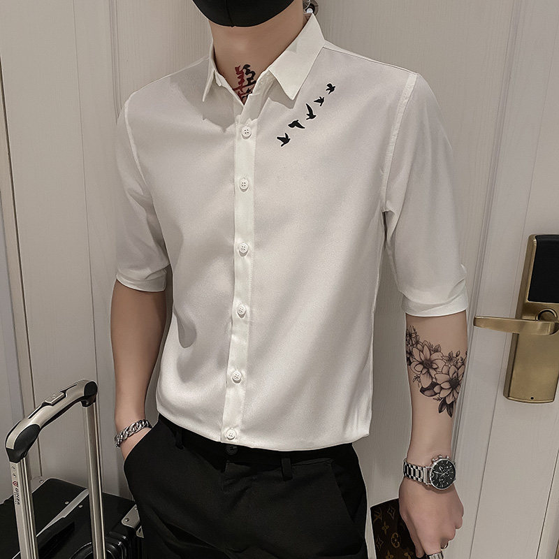 B302CS2022021夏男飞鸟印花中袖衬衫社会小伙新风格,男装衬衫,电商B216（原B302）