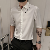 B302CS2022021夏男飞鸟印花中袖衬衫社会小伙新风格，男装衬衫，电商B216（原B302）
