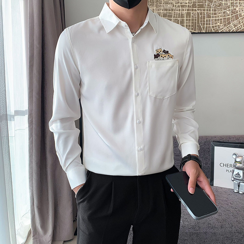 B3022603P552024秋装新款男卡通小猫咪刺绣长袖衬衫店主风,男装衬衫,电商B216（原B302）