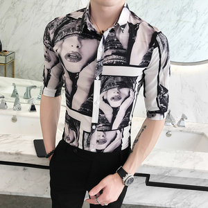 B302 CS138 2021夏装男士七分袖印花 工装衬衣图片