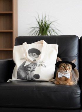 FSK 沙发刺客 阿比西尼亚猫猫印花帆布包通勤遛弯布袋懒人上课包