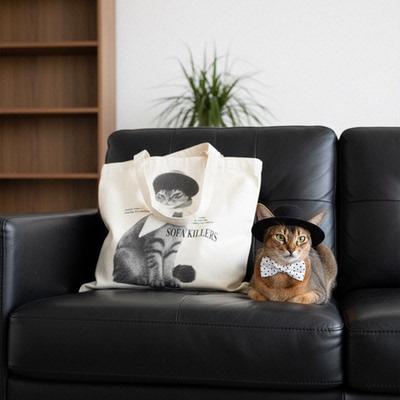 FSK 沙发刺客 阿比西尼亚猫猫印花帆布包通勤遛弯布袋懒人上课包