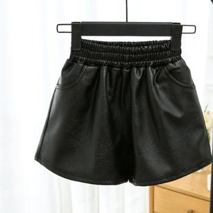 女童PU皮短裤洋气打底裤中大秋冬季秋季热裤时尚小女孩高腰秋冬款