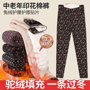 保暖裤 奶奶冬季 子 加绒厚妈妈打底外穿高腰长裤 中老年人女驼绒棉裤