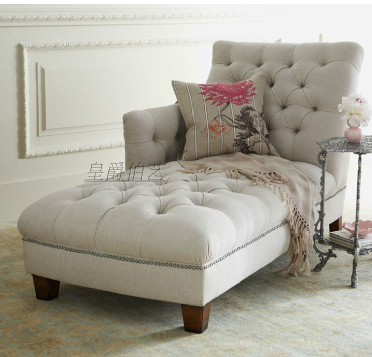 现货热卖美式乡村卧室布艺家具简约欧式懒人沙发椅北欧贵妃椅躺椅