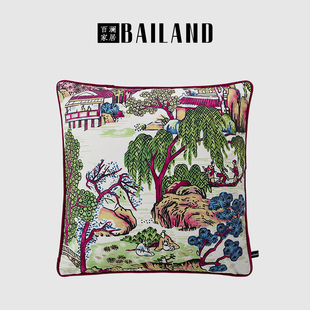 百澜家居YH093紫红色中国风客厅沙发靠垫新中式 复古抱枕床头腰枕