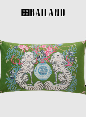 百澜家居YH055绿色狗狗中国风客厅沙发靠垫中式复古抱枕床头靠枕