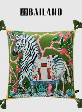 百澜家居YH048绿色马复古双面印花美式沙发客厅抱枕靠垫腰枕套