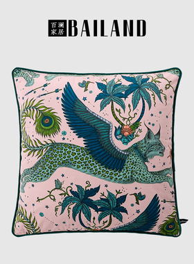 百澜家居YH099粉色飞猫美式客厅沙发靠垫新中式复古抱枕床头腰枕