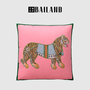 百澜家居YH007莹光粉复古双面印花虎沙发客厅抱枕靠垫床上靠枕