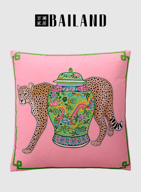 百澜家居YH008绿色复古双面印花新中式沙发客厅抱枕靠垫床上靠枕